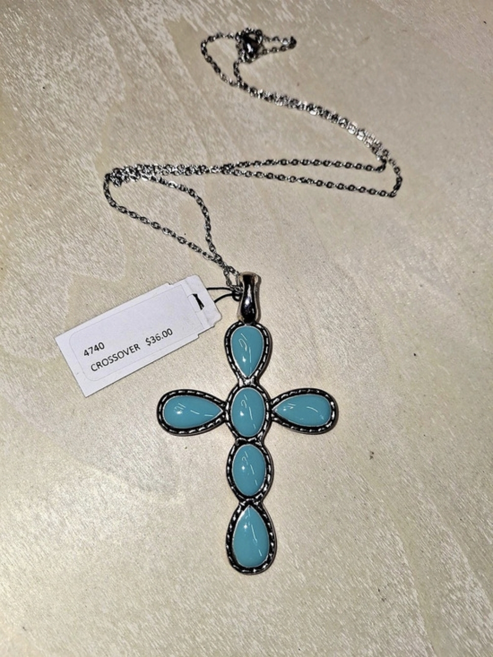 Premier Designs Reversible Turquoise/Black Cross Necklace NWT
